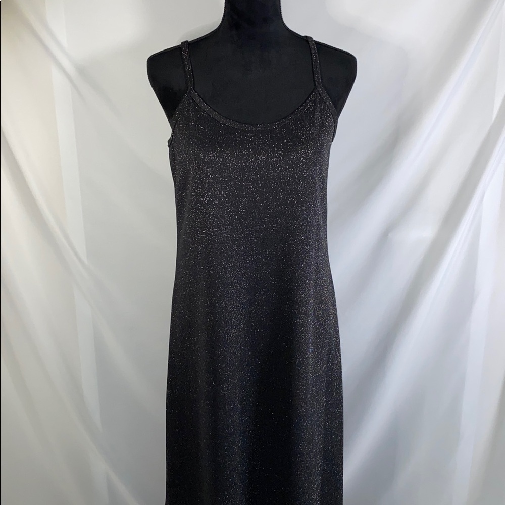 Vintage Land'N Sea Black Metallic Lurex Maxi Slip Dress Small 90s